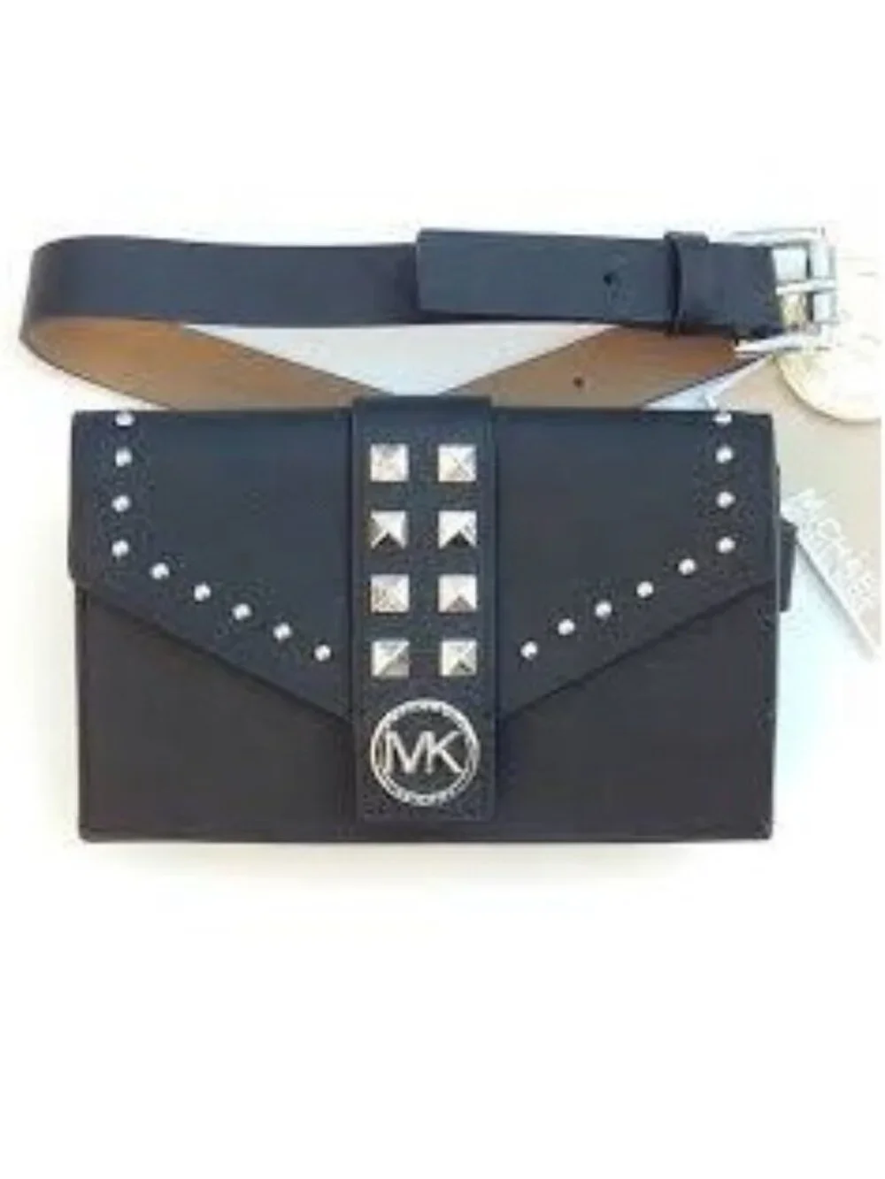 Michael Kors Black Leather Studded Belt Bag Fanny Pack Silver Hardware S/M Edgy
